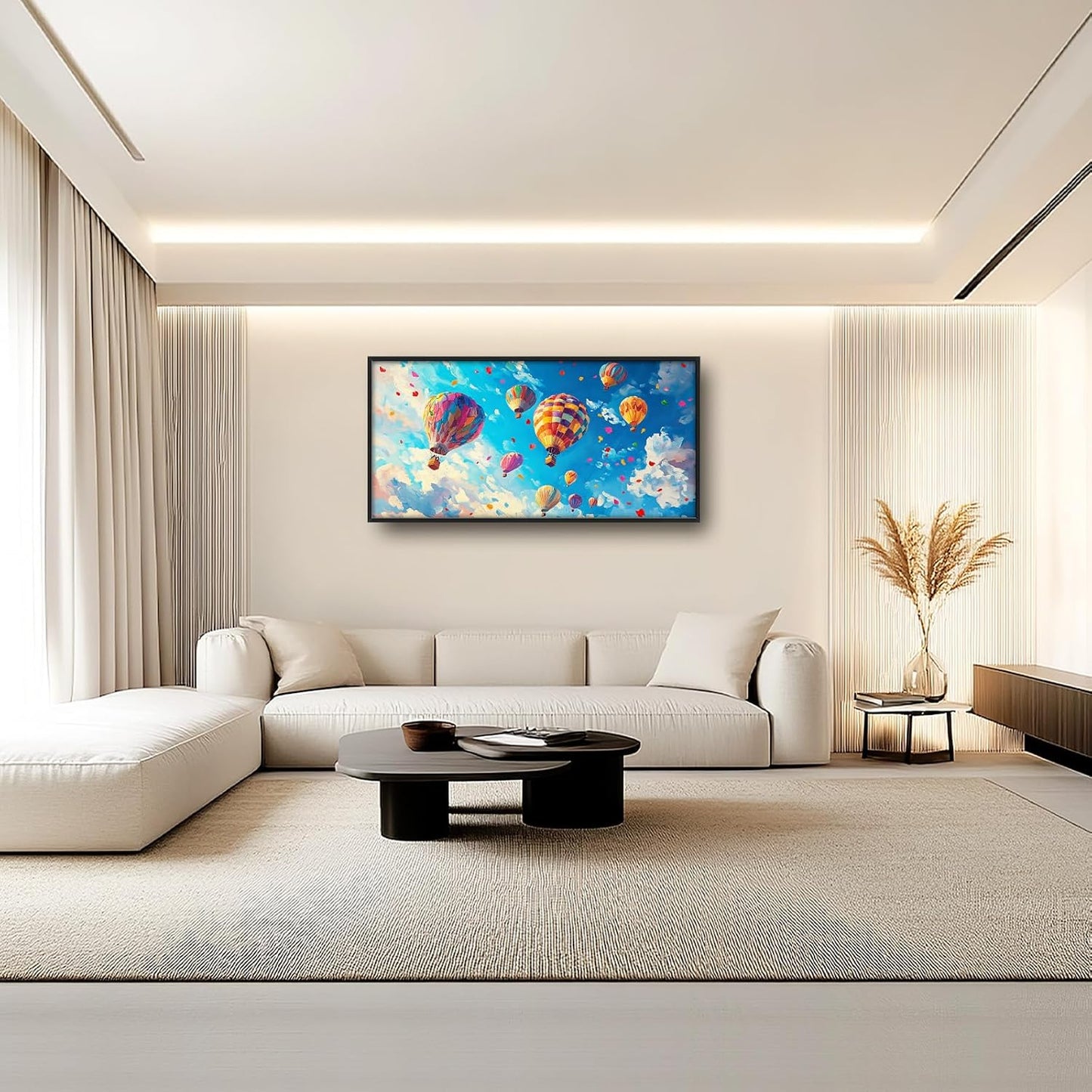 Hot Air Balloon Large Wall Art for Living Room, Framed Oversized Hot Air Balloon Wall Decor Colorful Sky Canvas Painting Modern Artwork for Living Room Bedroom Office Dinging Room 60"x30"