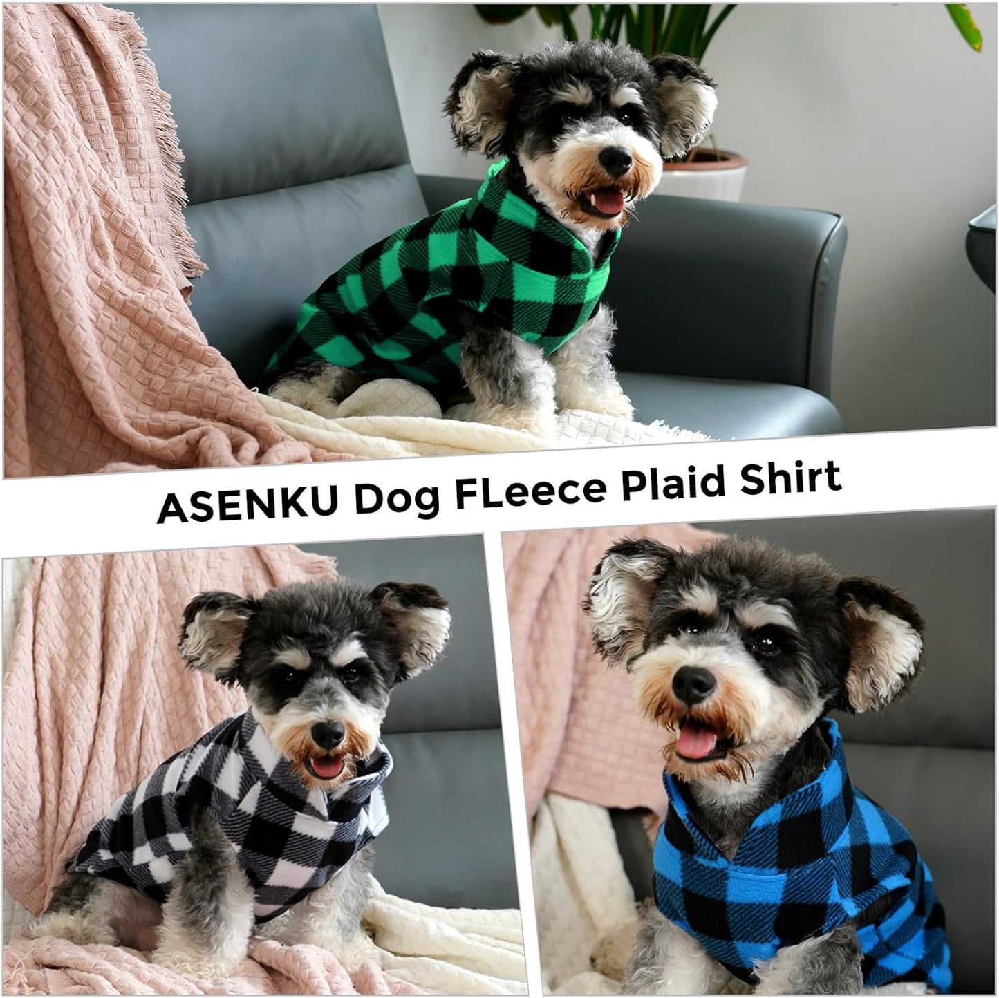 ASENKU Dog Sweater 3 Pack, Plaid Dog Fleece Vest, Soft Comfortable Pet Pajamas, Warm Winter Dog Shirt, Cold Weather Coat Jacket Pet Clothes for Small & Medium Dog Breeds