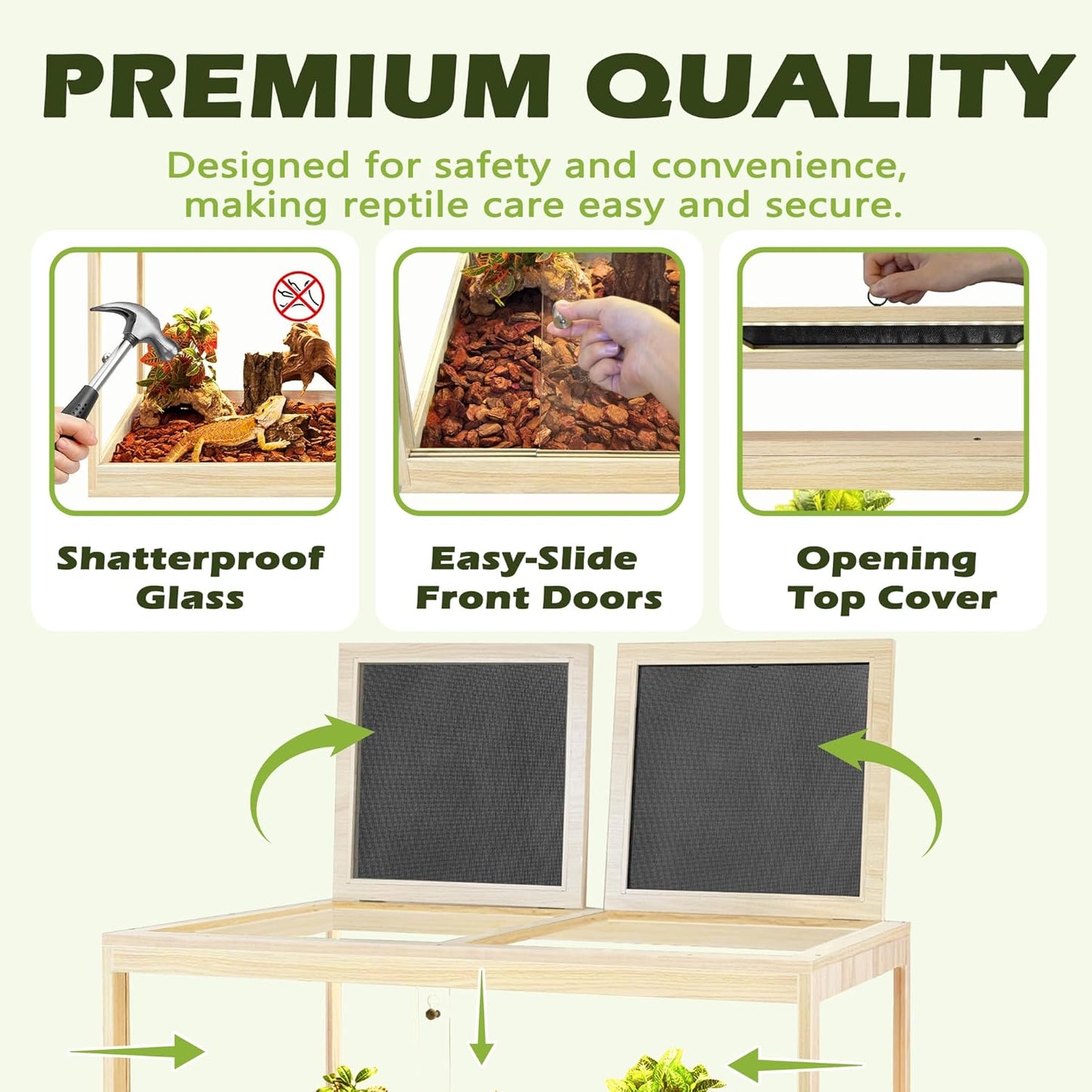 Prolee Tempered Glass Bearded Dragon Tank 63 Gallon, Lizard Tank, Reptile Tank with Metal Mesh Roof Door, Snake Tank with Lock Design, 40" Long, Oak