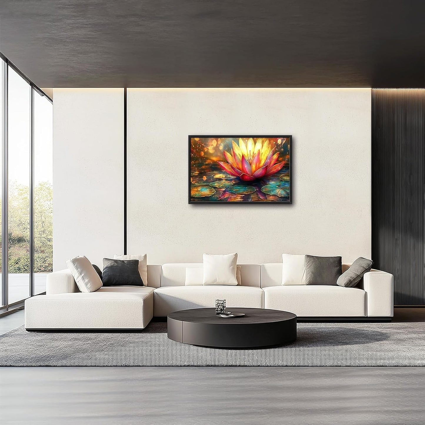 Framed Large Lotus Wall Art for Living Room, Oversized Lotus Flower Wall Decor Zen Golden Floral Canvas Painting Modern Artwork Home Decoration for Living Room Bedroom Office 36"x24"