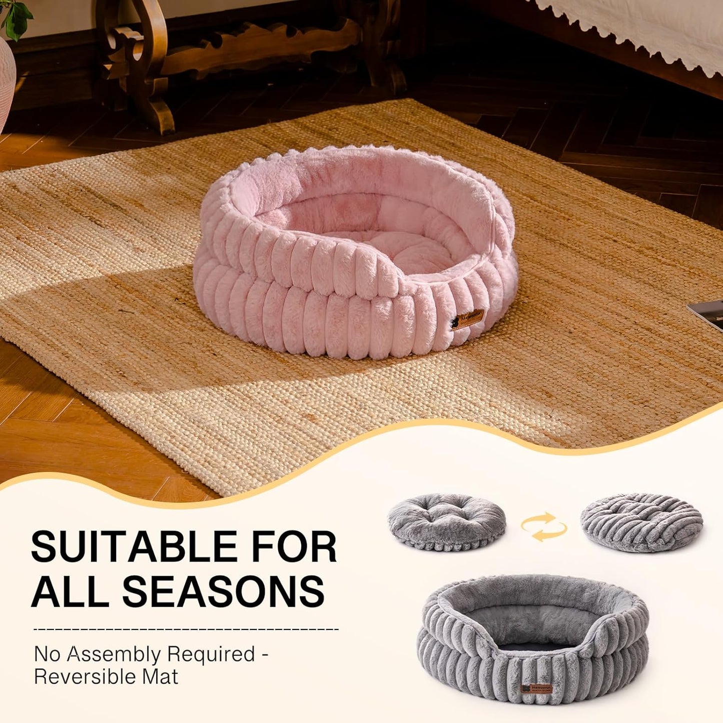 MEWOOFUN Cat Beds for Indoor Cats, Washable Dog Bed for Small Dogs, Round Pet Bed for Puppies and Kittens (Pink, 20"x20"x8")