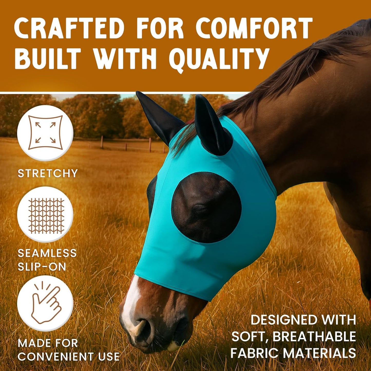 Horse Fly Mask - Durable Equine Fly Mask with Full Coverage for Eye & Ear - Stretchable, UV & Sun Protection Flymask for Horses, Ponies & Mini Horses - Horse Face Cover for Pasture & Trail - Pink