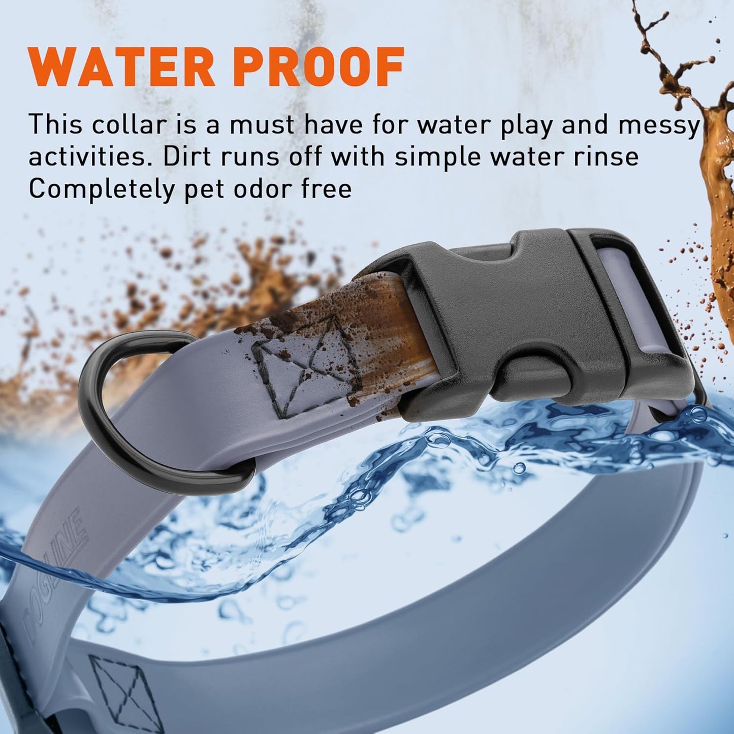 Dogline Biothane Waterproof Dog Collar with Quick Release Buckle Strong Coated Nylon Webbing with Odor- Proof for Easy Care Easy to Clean Fits Small Medium Large Dogs, Grey 3/4" W 12-19" L