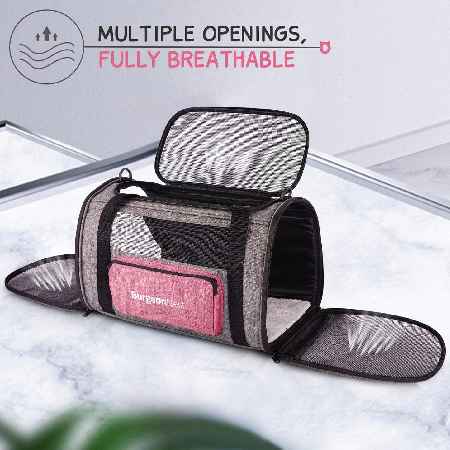 BurgeonNest Cat Carriers for Medium Puppy Under 25 lbs, Pet Carrier for Cats with Unique Side Bag,Top Load Small Pet Bag Soft-Sided Escape Proof with 4 Ventilated Windows