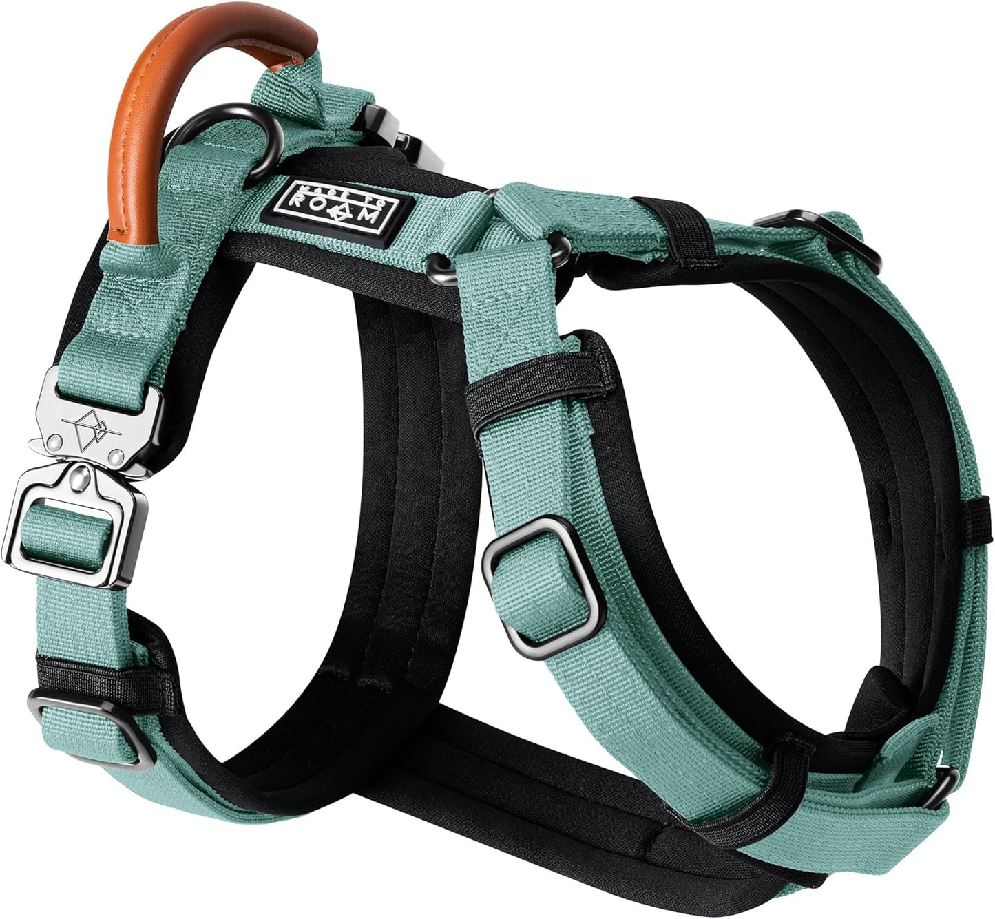 MADE TO ROAM Premium Explorer Harness - Y-Shaped Dog Harness with Adjustable Durable Nylon, Soft Padding, Metal Buckles and Leather Handle for Small, Medium, Large Dogs (Florida Seaside, Size 7)