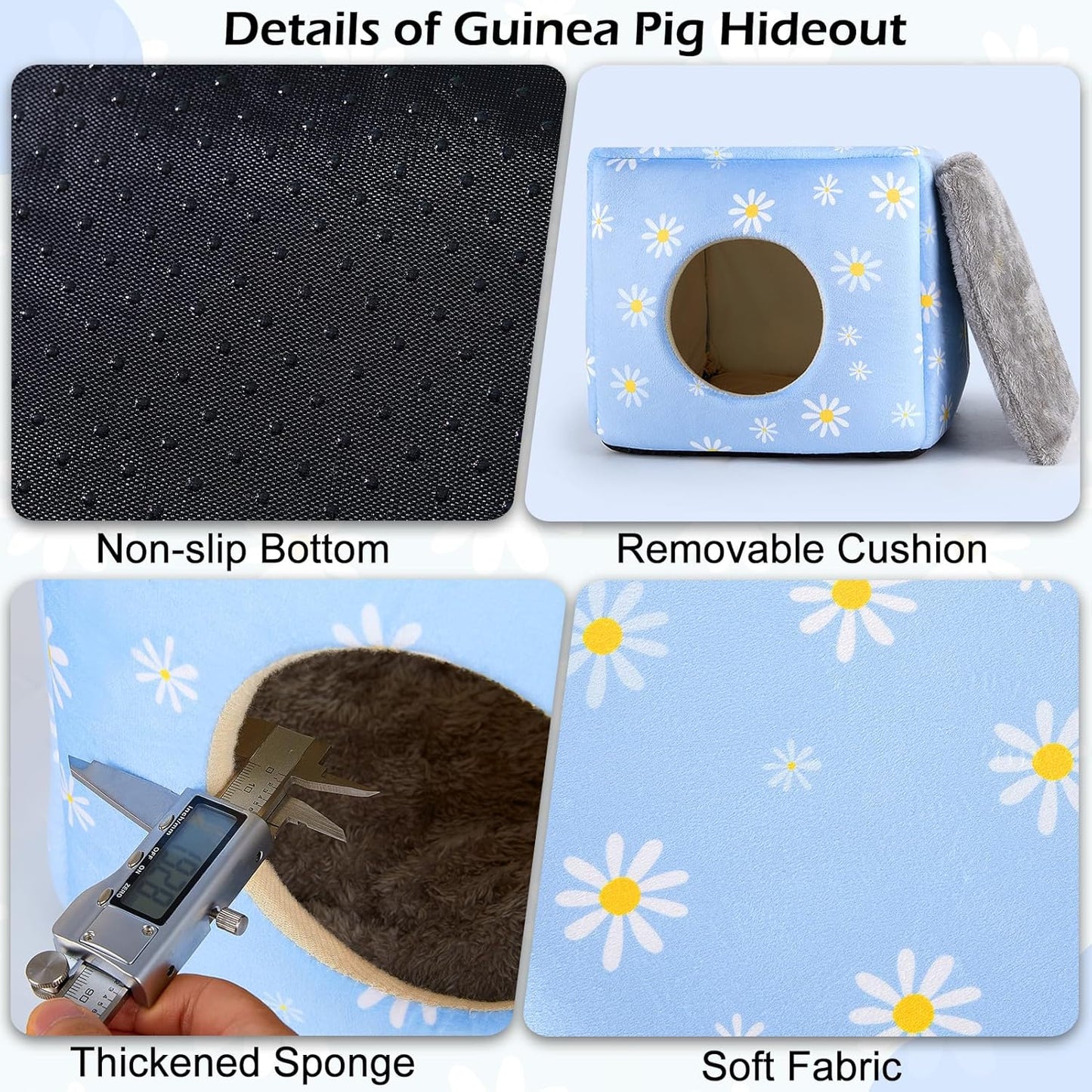 Bienbee Guinea Pig Hideout, Washable Guinea Pigs House Cozy Guinea Pigs Bed for Small Pet Bunny/Rabbit/Hamster/Chinchilla Guinea Pig Accessories Daisy