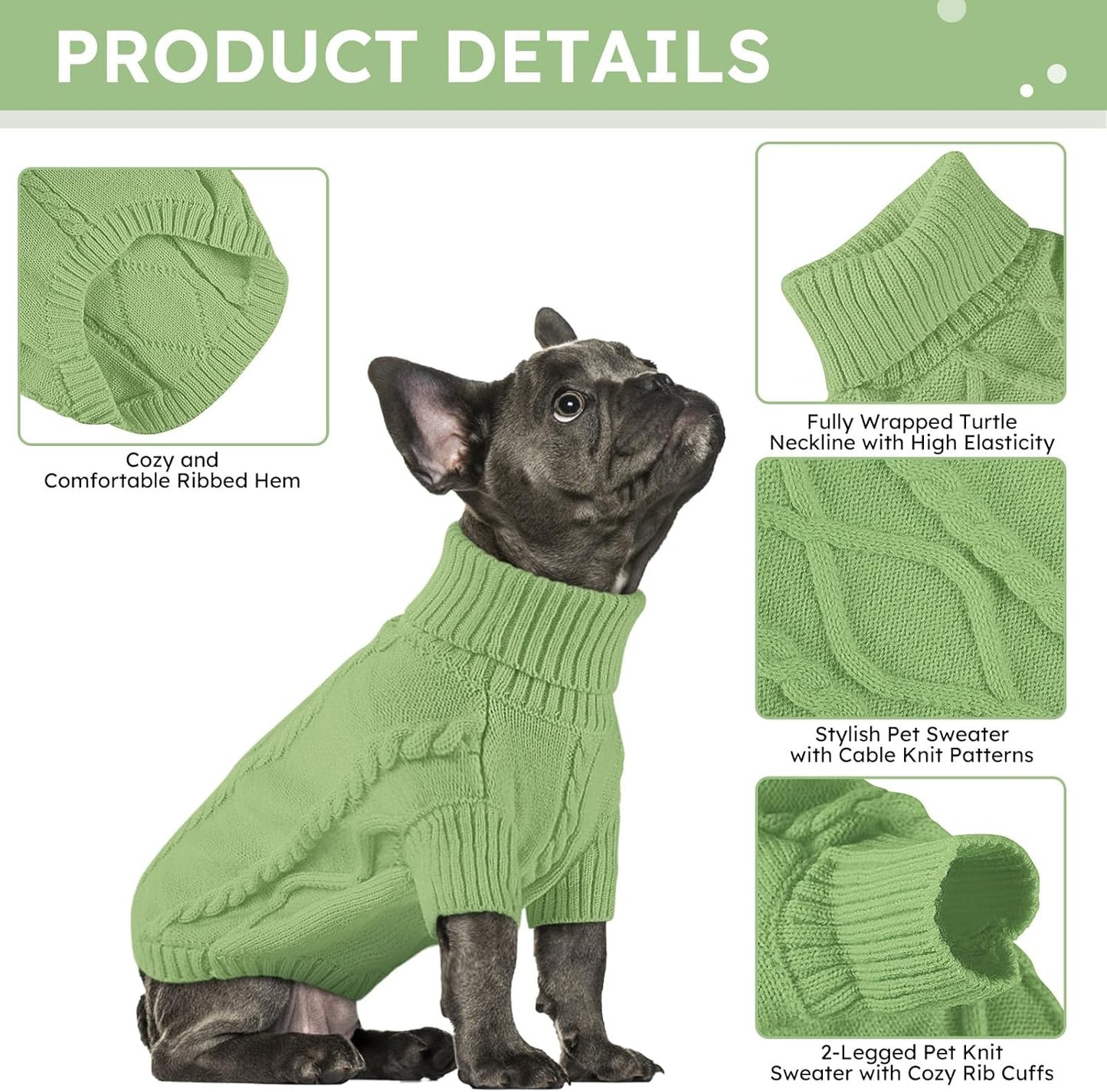 Queenmore XXL Dog Sweaters,Large Dog Sweater for Pitbull Doberman,Warm Turtleneck Knitted Big Pet Sweater for Male Femal Dogs,Extra Large Size Dogs Winter Clothes (Green,2XL)