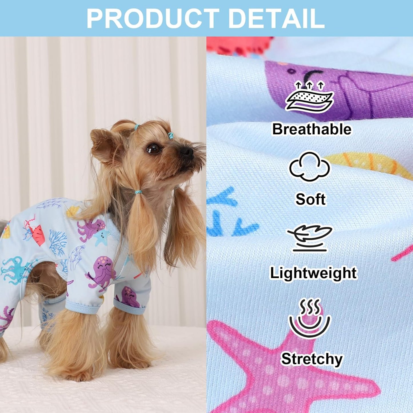 Dog Pajamas Pjs Summer Dog Clothes for Small Dogs Girl - Boy - Small Size Dogs, Soft Stretchy Puppy Clothes Doggie Onesies Cat Pet Jammies Outfit for Chihuahua Yorkie, Octopus Blue, XS