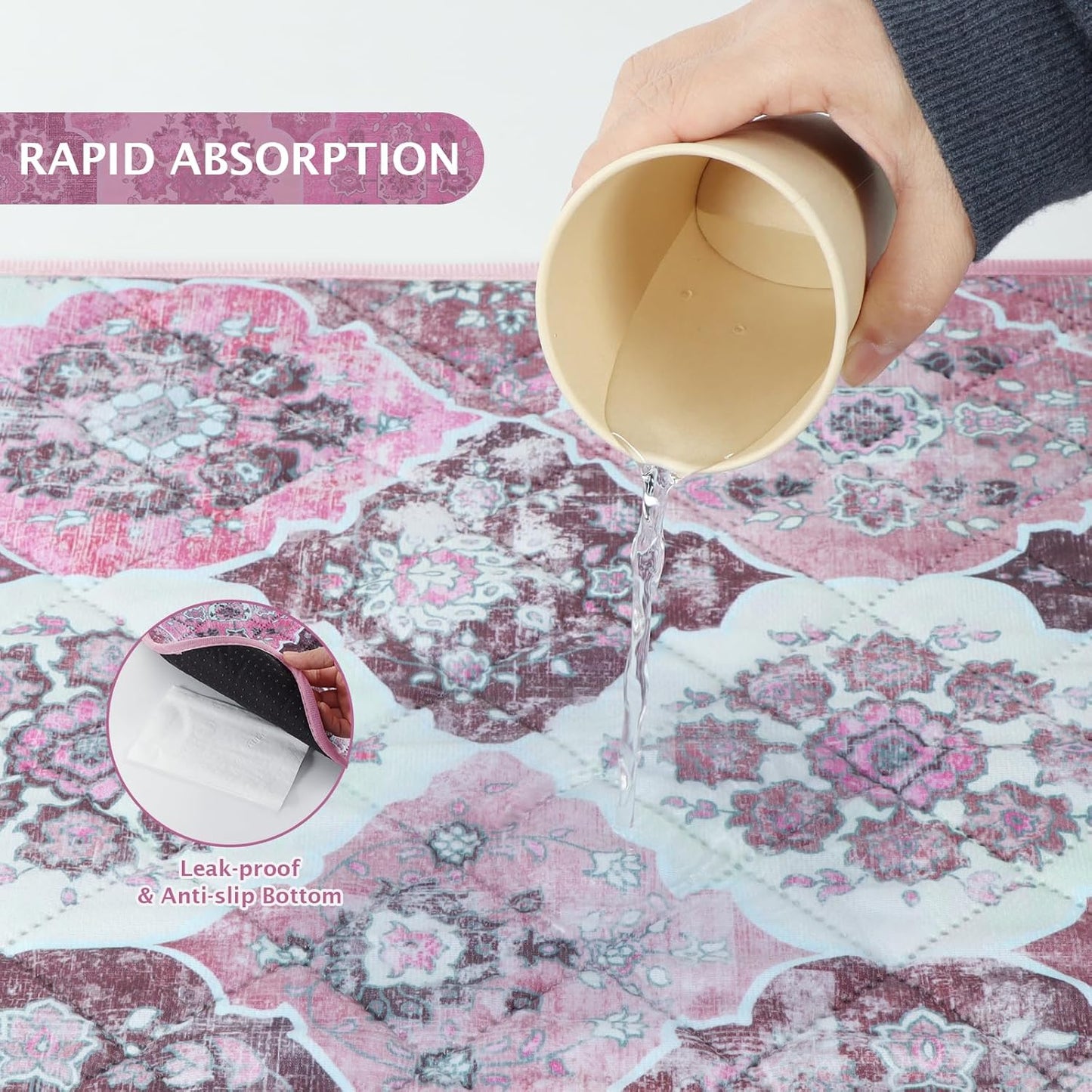 IEUUMLER Washable Pee Pads for Dogs, 2 Pack Reusable Pee Pads for Dogs Non-Slip Grip, Super Absorbent Waterproof Puppy Pads for Potty Training, Playpen, Crate, Whelping Box EU011 Pink, 36x36