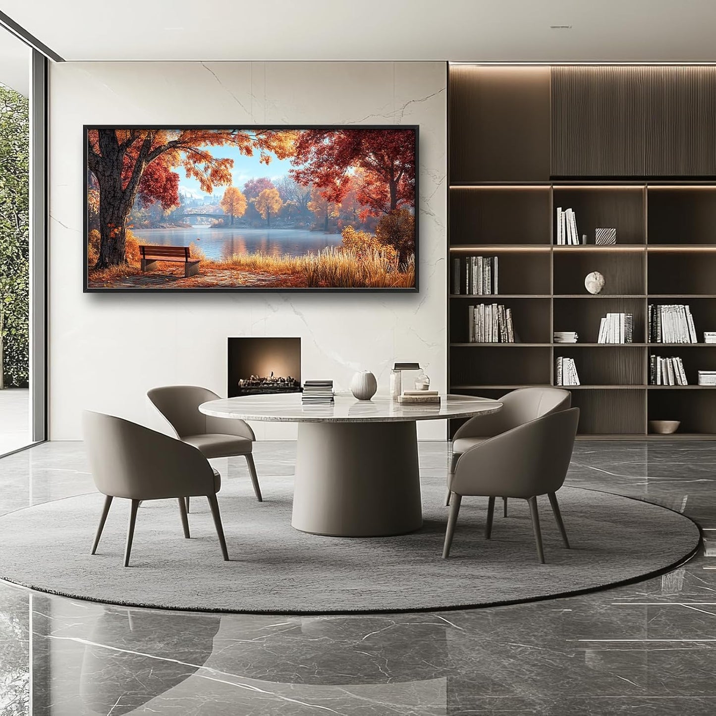 Large Autumn Tree Wall Art for Living Room, Framed Oversized Lake Landscape Wall Decor Nature Canvas Painting Modern Artwork for Living Room Bathroom Bedroom Office Dining Room 60"x30"