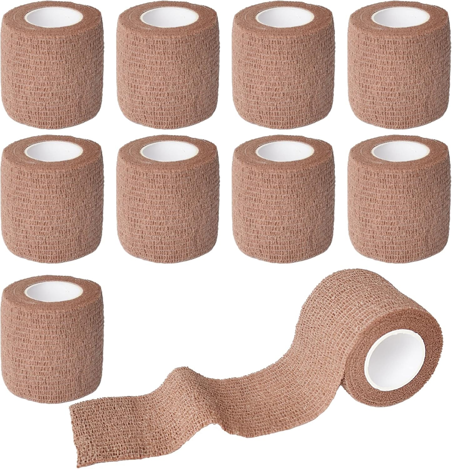 9 Pack 2" x 5 Yards Self Adhesive Bandage Wrap Self Stick Wrap for Ankle, Wrist, Finger, Sports, Breathable Cohesive Vet Tape for Pets (Brown)