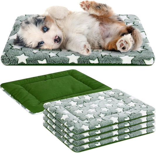 4 Pcs Washable Dog Crate Mat Kennel Pad Replaceable Reversible Pet Bed Pad for Crate Pet, Sleeping Mat for Small, Medium, Large Dog Machine Washable(18 x 24 x 1.6 Inch,Green)
