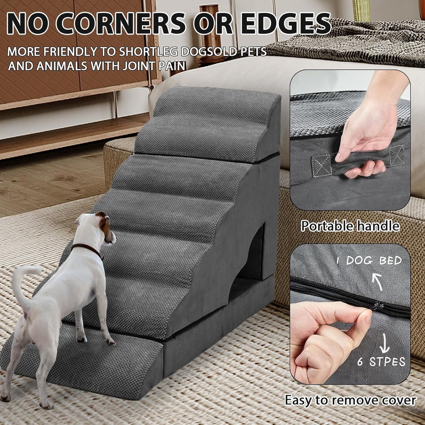 Foam Dog Stairs & Steps Ramps for High Beds 30-36 inches High Tall Large Dogs, LitaiL 7 Step Pet Stairs Steps for High Beds 30 inch Small Dogs, Non-Slip Dog Ramps for Bed