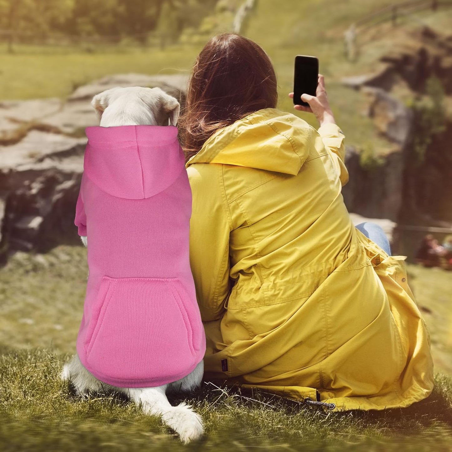 Dog Sweaters for Medium Dogs Dog Hoodie Dog Sweater Solid Soft Brushed Fleece Dog Clothes Dog Hoodie Sweatshirt with Pocket(Pink-M)