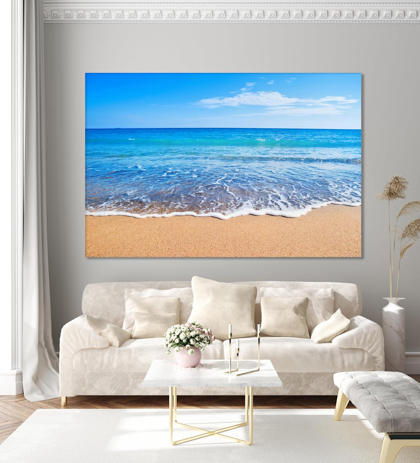 Nature Wall Art Prints - Ocean Forest Mountain Lake Canvas Landscapes - Small to Extra Large Living Room Bedroom Kitchen Bathroom Décor (Sandy Ocean Beach, 35L" x 53W")