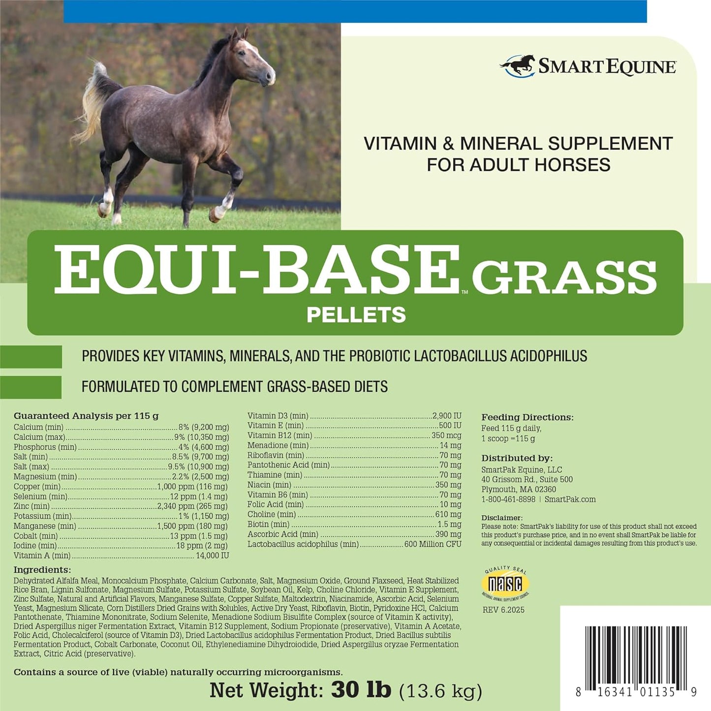 Uckele by SmartEquine EquiBase Grass Pellets | Horse Vitamins & Minerals Supplement, Forage Balancer | Horses in Light to Moderate Work | 30 lb Bag