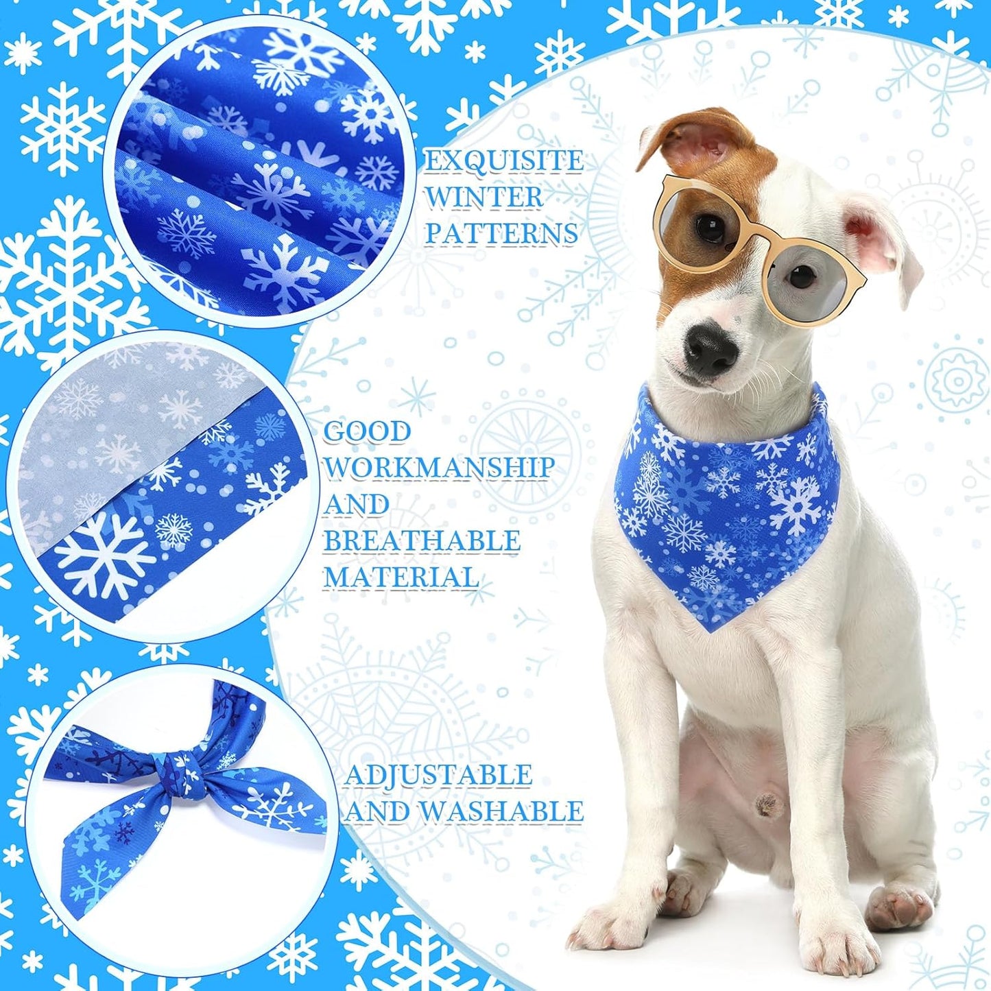 Abbylike 200 Pieces Winter Dog Bandanas Bulk Blue Snowflake Dog Bandanas for Pets Triangle Kerchief Scarf Bibs for Winter Pets Cats Party Costume Accessories (25.6 x 17.7 x 17.7)
