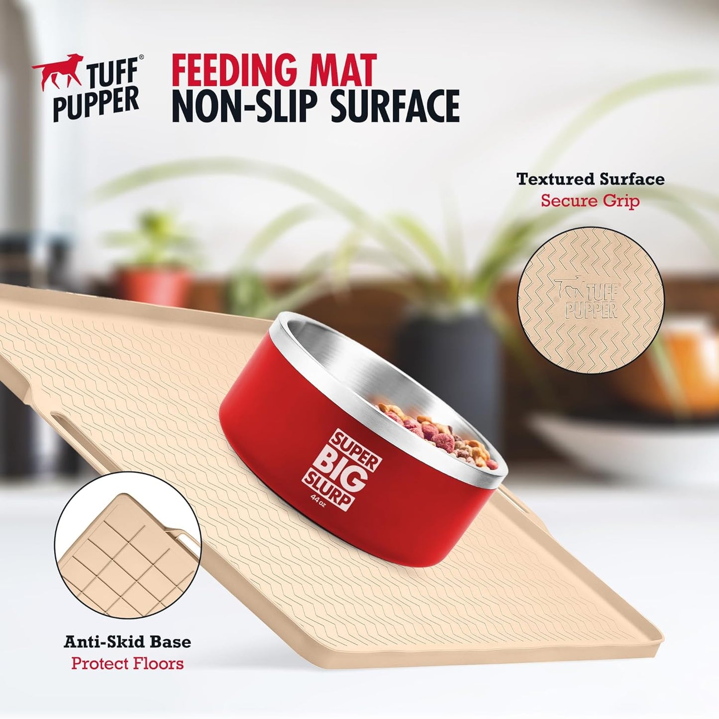 Tuff Pupper 28x20 Large Dog Feeding Mat for Food and Water | Dog Food Mats for Floors | Waterproof Dog Water Bowl Mat | Dog Placemats Pet Food Mat | Silicone Feeding Mat for Cats and Cat Bowls