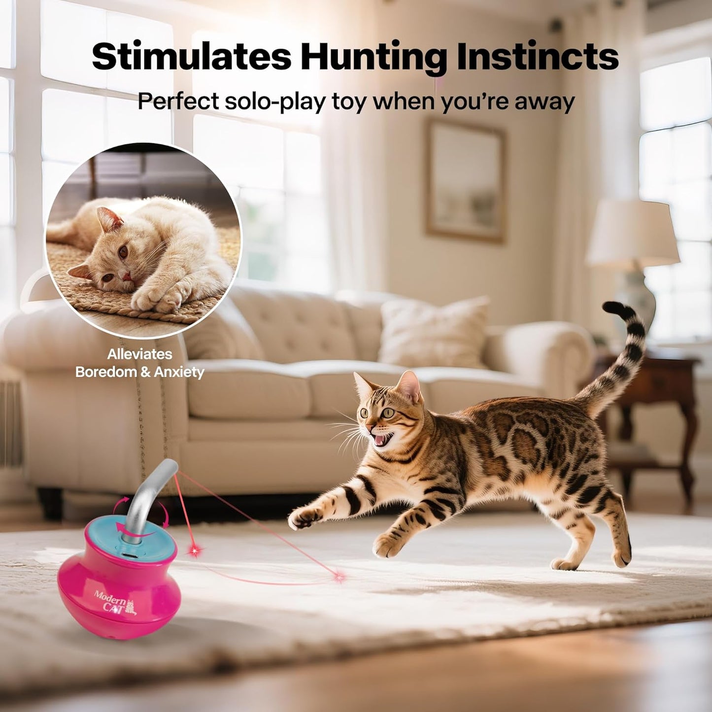 Cat Laser Pointer Toy for Bored Indoor Cats, Automatic Interactive Cat Toy, 360° Laser Rotation, USB Rechargeable, Wooble Base