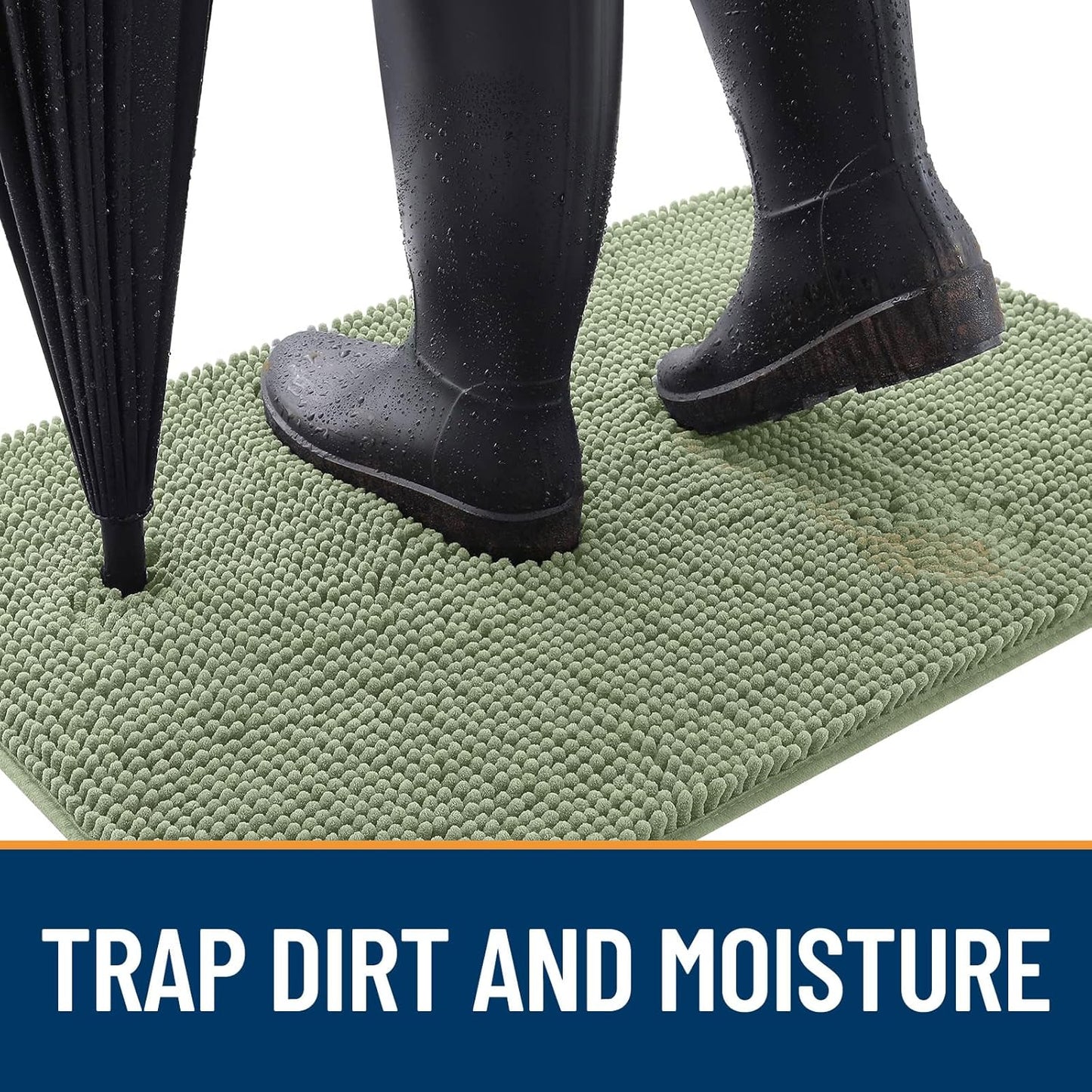 OLANLY Dog Door Mat for Muddy Paws 59x20, Absorbs Moisture and Dirt, Absorbent Non-Slip Washable Doormat, Quick Dry Chenille Mud Mat for Dogs, Entry Indoor Entryway Carpet for Inside Floor, Sage Green