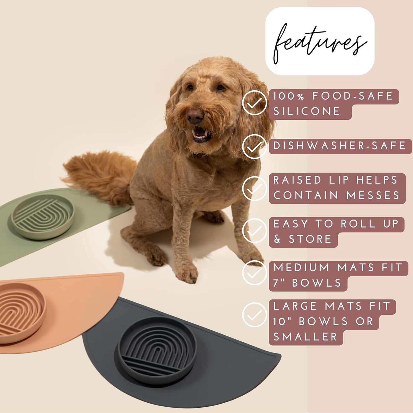 Waterproof Silicone Pet Food Mat - Non-Slip, Spill-Proof Feeding Mats for Floors, Raised Edge Design, Easy-to-Clean Mat for Dog & Cat Bowls, 21" Across x 10.5" Deep, Medium-Ocean Blue