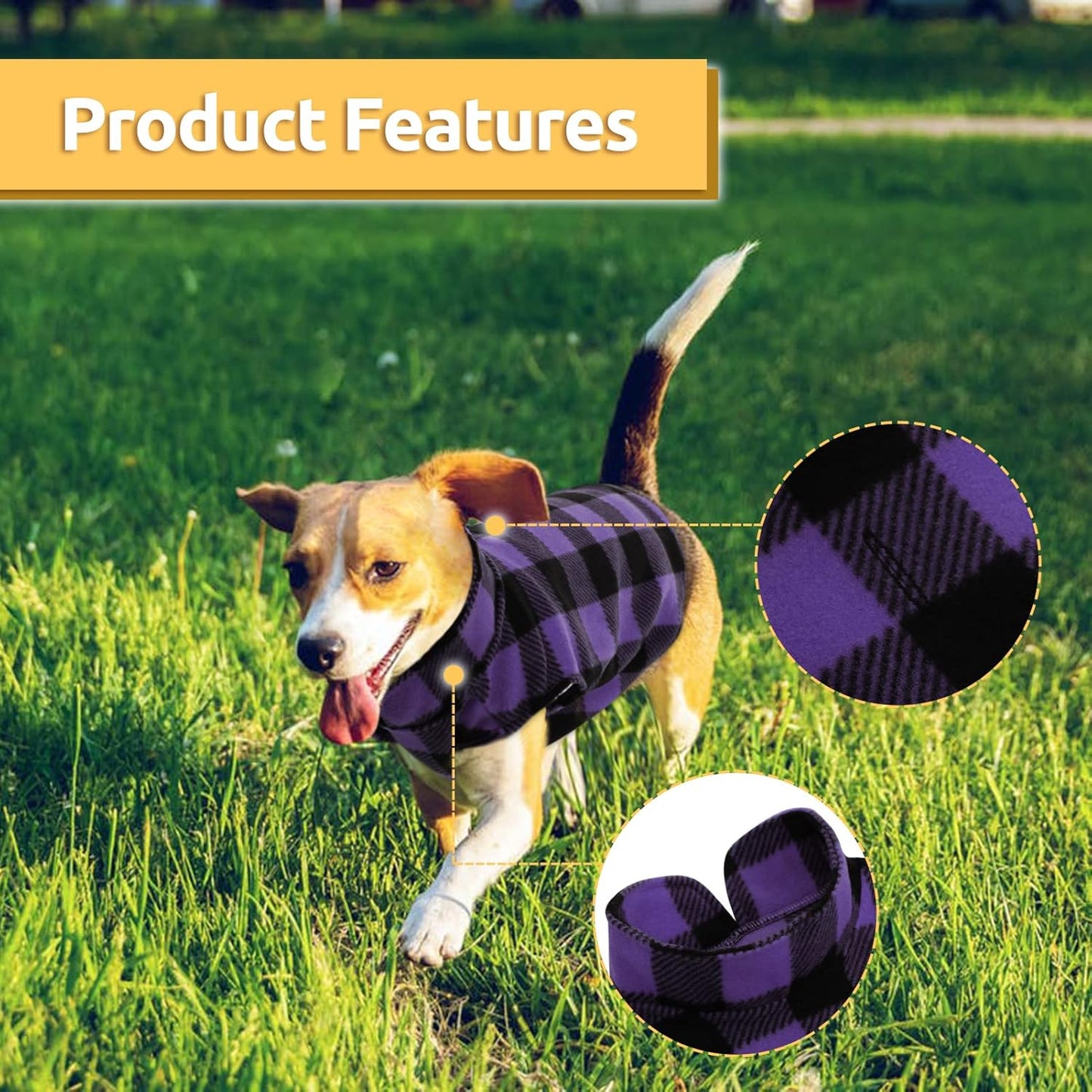 Asenku Plaid Dog Fleece Vest - Soft Comfortable Pet Pajamas with Warm Winter Coat, Jacket for Small & Medium Dogs