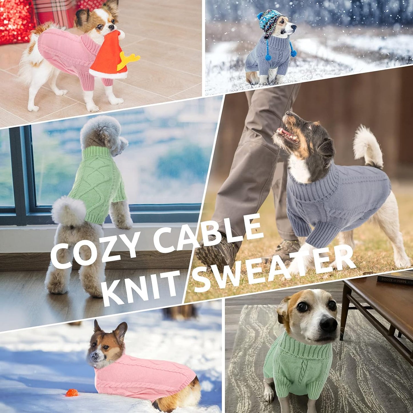 Queenmore Small Dog Pullover Sweater, Cold Weather Cable Knitwear, Classic Turtleneck Thick Warm Clothes for Chihuahua, Bulldog, Dachshund, Pug, Yorkie (Green, Small)