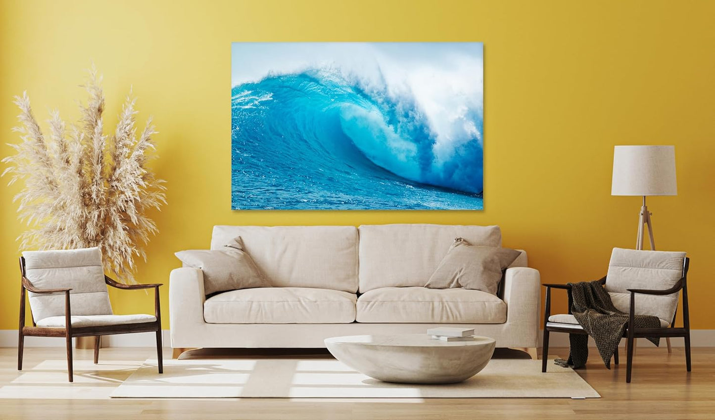 Nature Wall Art Prints - Ocean Forest Mountain Lake Canvas Landscapes - Small to Extra Large Living Room Bedroom Kitchen Bathroom Décor (Blue Ocean Wave, 35L" x 53W")