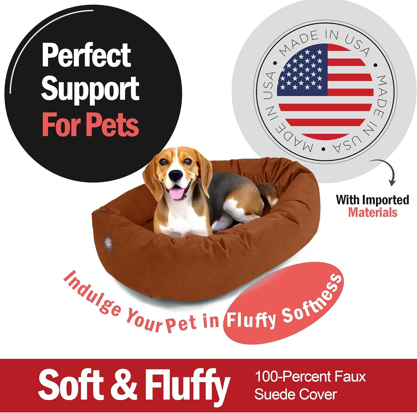 Majestic Pet 32 Inch Suede Calming Dog Bed Washable 32x23x7 (Inch) – Cozy Soft Round Donut Dog Bed with Spine Support for Dogs to Rest Their Head - Pet Bed Medium – Rust (2025)