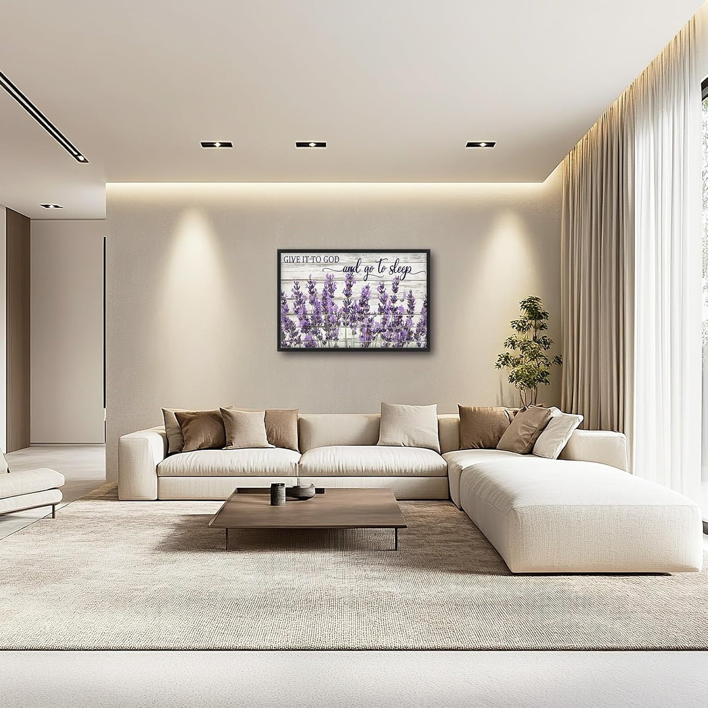 Large Lavender Wall Art for Living Room, Framed Oversized Rustic Floral Wall Decor Christian Give It To God Canvas Painting Modern Artwork for Living Room Bathroom Bedroom Office Dining Room 36"x24"