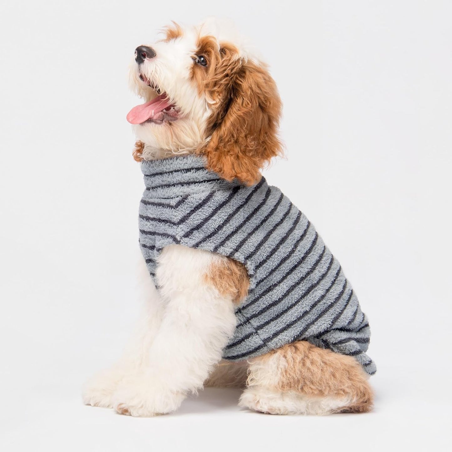 Fitwarm 2 Pack Striped Fleece Dog Sweater, Warm Winter Dog Clothes for Small Dogs Boy Girl, Fuzzy Pet Outfit, Doggy Pullover Jumper, Grey, Navy, Small
