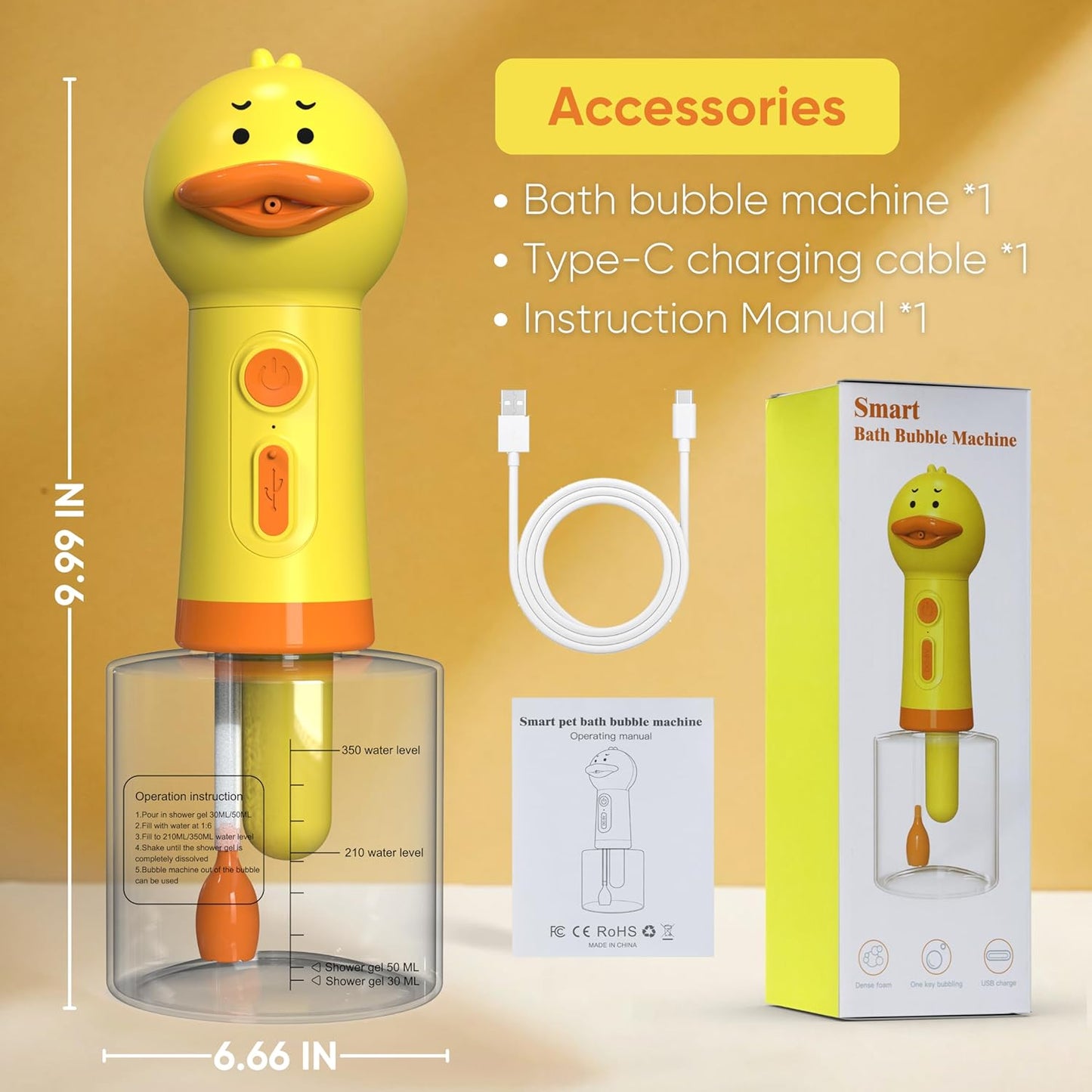 Electric Dog Shampoo Dispenser Dog Shampoo Sprayer Duck Shampoo Foamer for Pet, Foaming Soap Dispenser for Bathtub, Kitchen Sink Cleaning