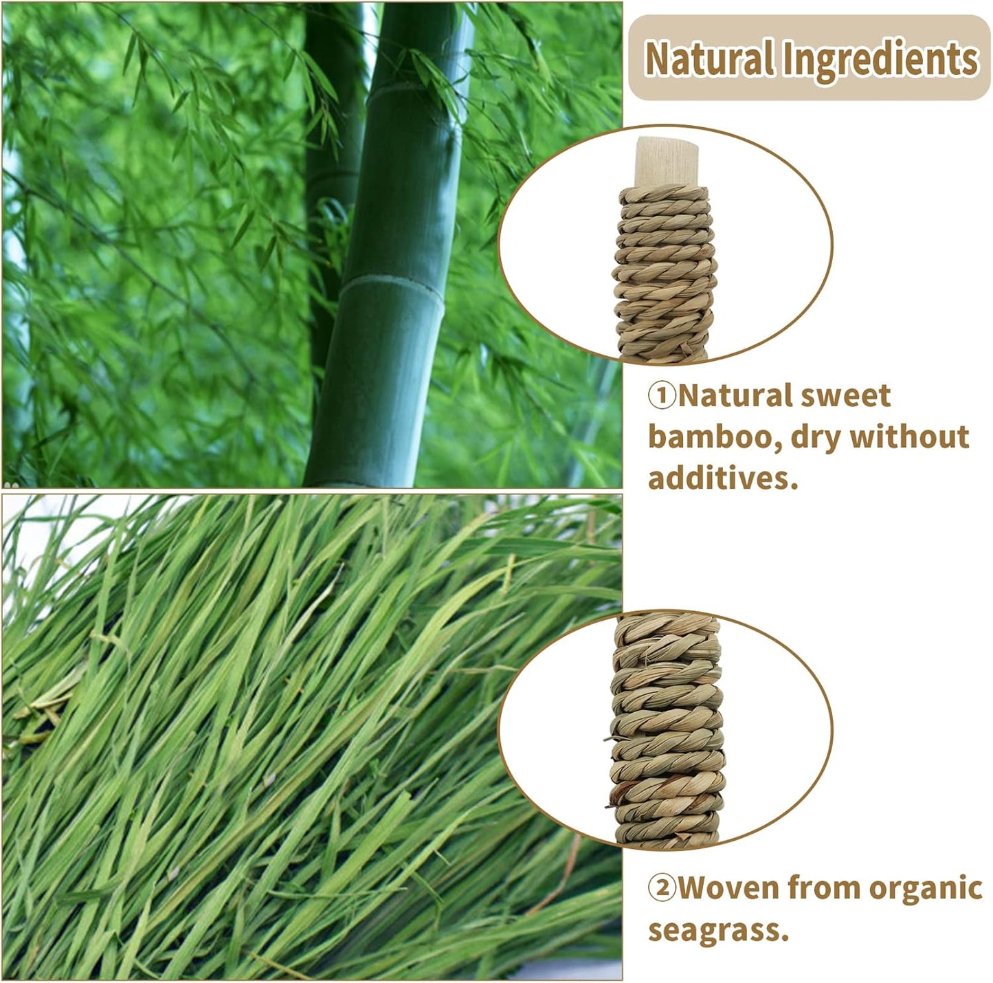 Fhiny 18 PCS Guinea Pig Chew Toys, Natural Seagrass Sweet Bamboo Molar Sticks for Teeth Bunny Chew Toys Cage Accessories for Rabbit Bunny Guinea Pig Chinchilla Hamster