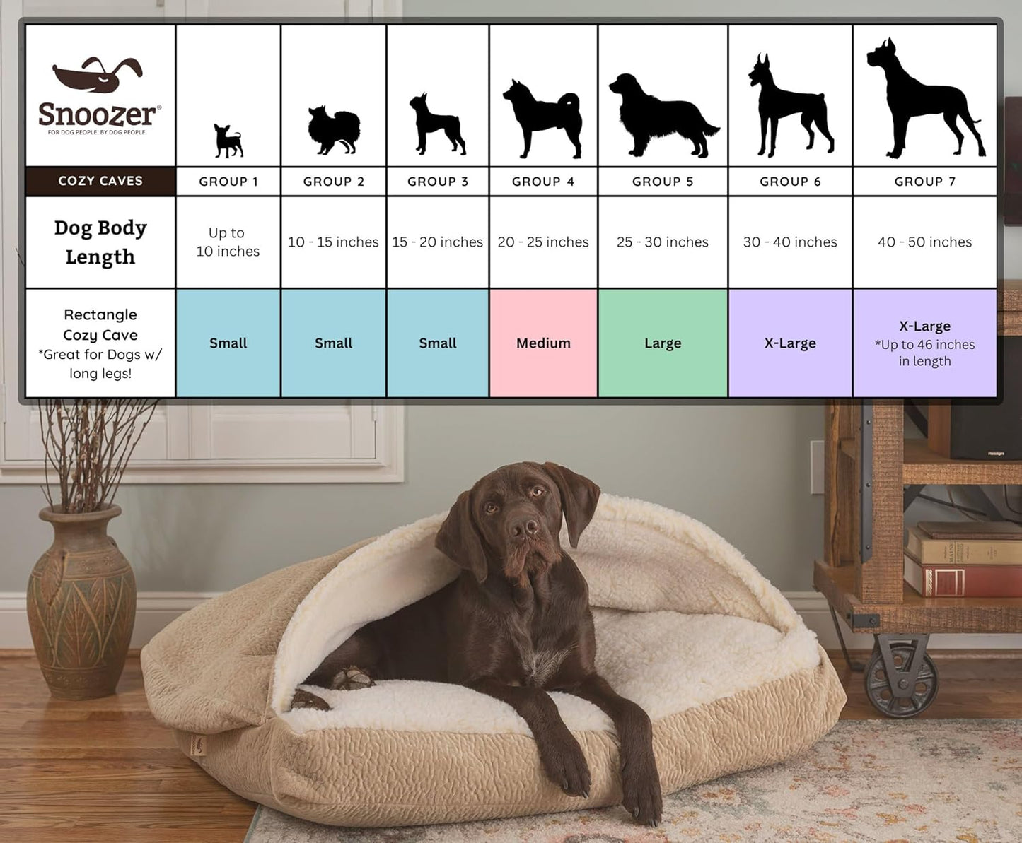 Snoozer Pet Products Luxury Rectangle Cozy Cave, Wag Collection, Extra Large, Pedigree Storm