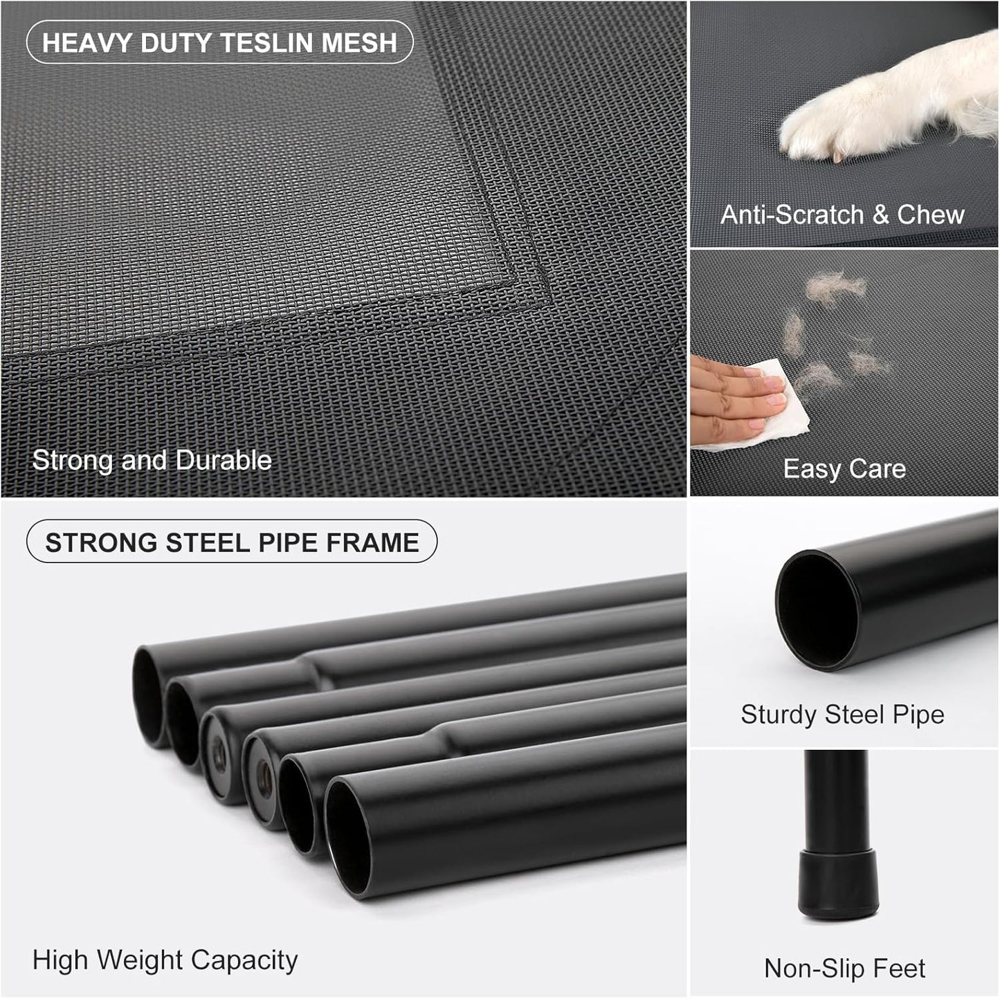 Cooling Elevated Dog Bed for Extra Large Dogs with Non-Slip Floor Protectors & Breathable Mesh, XL Raised Indoor & Outdoor Dog Cot Hammock, 54" L x 35.5" W x 8" Th, X-Large, Grey