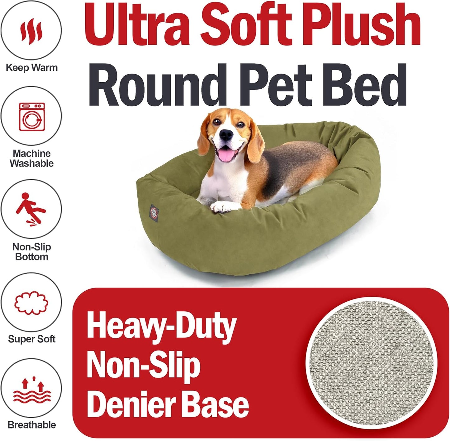 Majestic Pet 32 Inch Suede Shredded Memory Foam Mix Calming Medium Dog Bed Washable 32 x 23 x 7 (Inch) - Cozy Soft Round Donut Dog Bed with Spine for Head Support - Pet Bed Sage