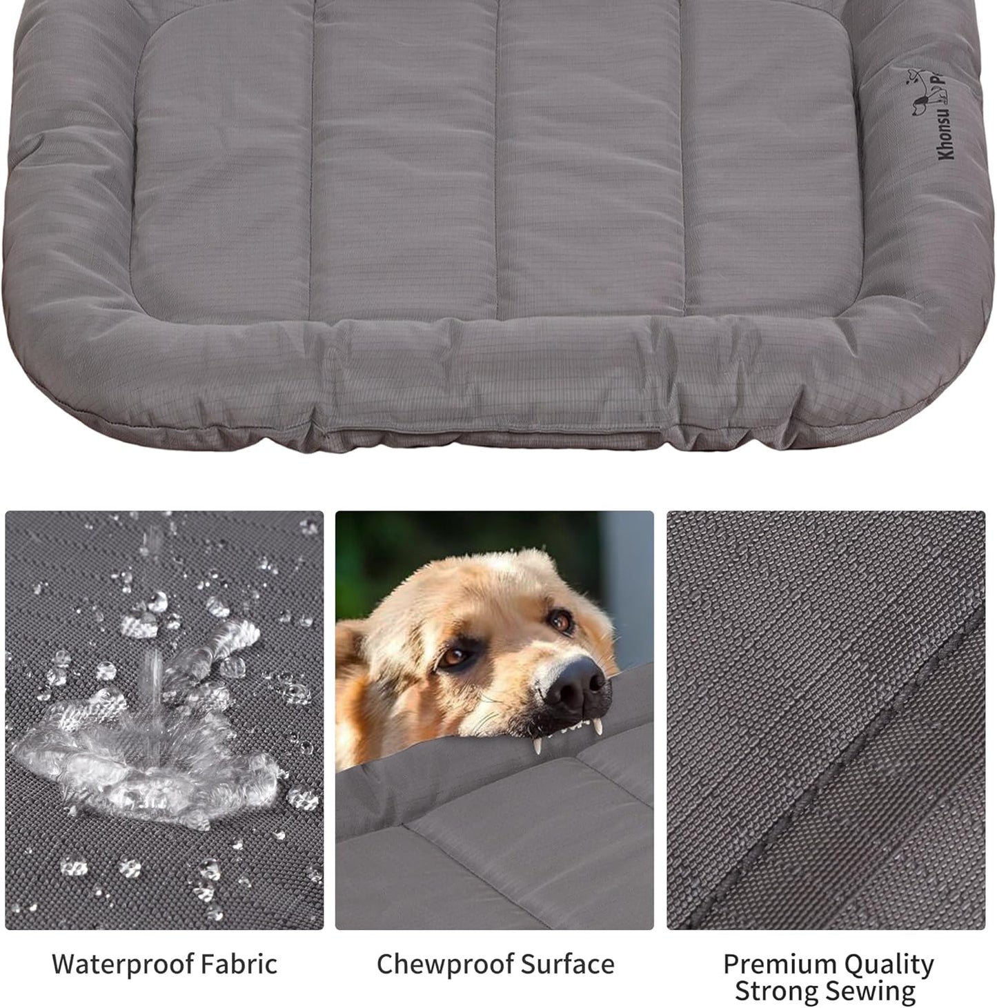 KHONSU PET Durable Dog Bed Tough and Tear Proof Dog Crate Bed, 800lbs Tear Strength PVC-Backed Waterproof Ped Bed Mat Indoor & Outdoor Use for Dogs up to 25 lbs