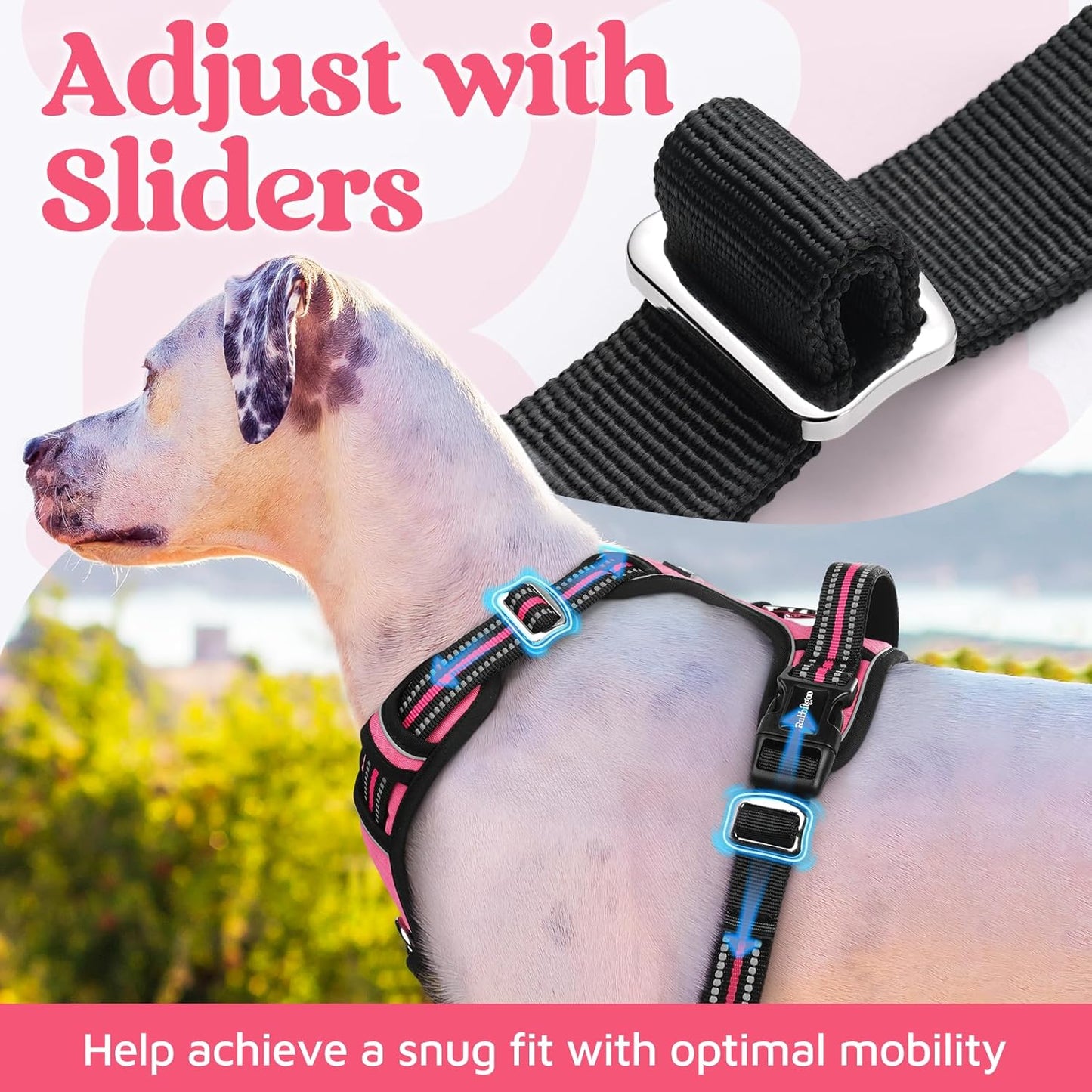 rabbitgoo Dog Harness Small Sized, No Pull Dog Vest with 3 Buckles, Adjustable Soft Padded Pet Harness with Easy Control Handle and Reflective Strips, Pink, S