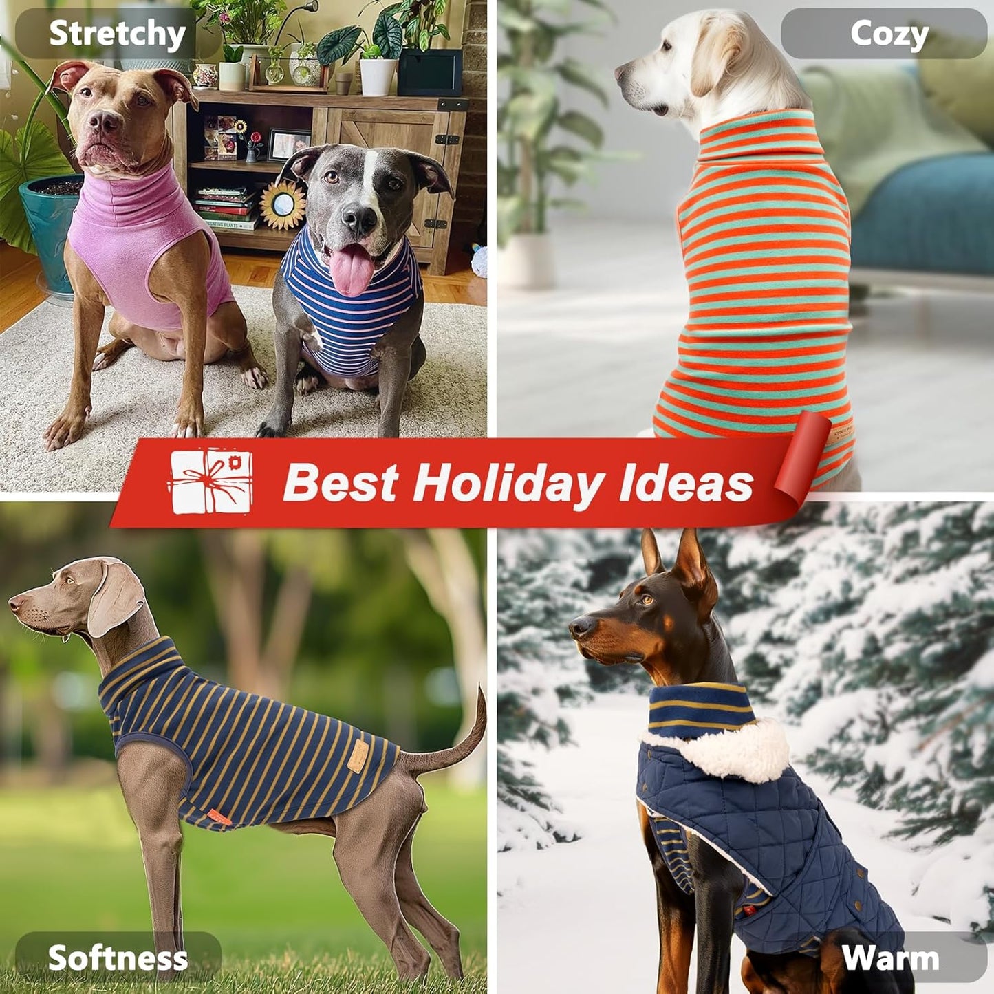 KYEESE 2Pack Dog Sweater Stretchy Large Pets Sweater Turtleneck Dogs Clothes Warm Pet Coats Soft Dog Sweaters for Medium Dogs Boy Pullover Pet Sweatshirt