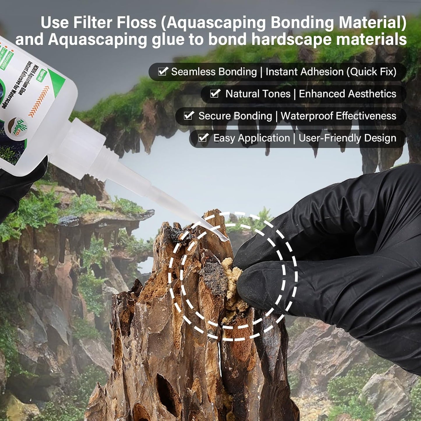 Cotton Wool for Aquascape- Gap Filler Cotton for Rocks & Wood | Aquarium Safe Bonding Material | Secure Adhesive Helper (Brownish red(Driftwood Color))