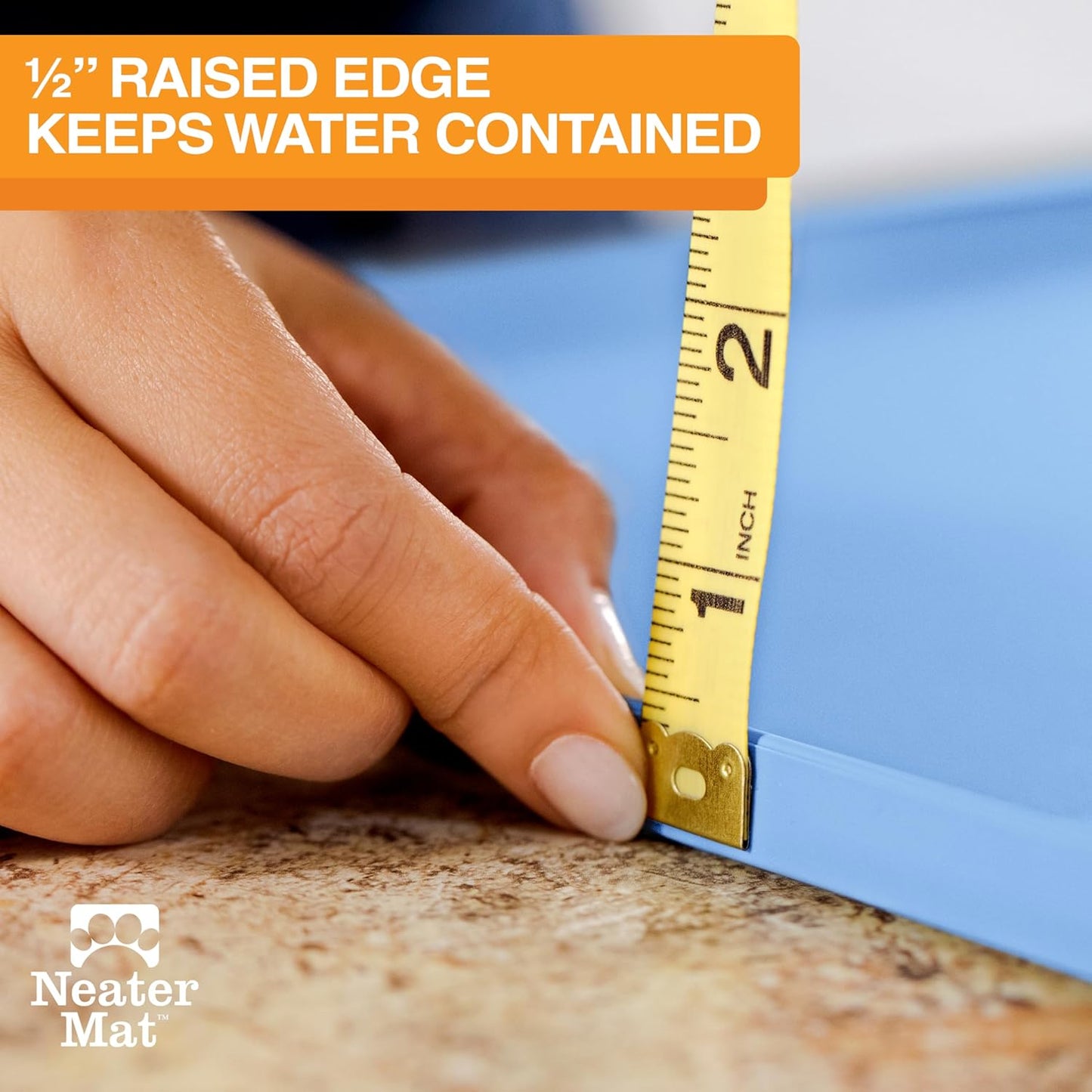 Neater Pet Brands Neater Mat Pet Mats for Food and Water, Cat & Dog Bowl Mat Waterproof Silicone, Feeding Tray, Dog Food Mats for Floors, Placemat w/Raised Edge for Under Bowls, 19” x 12”, Light Blue