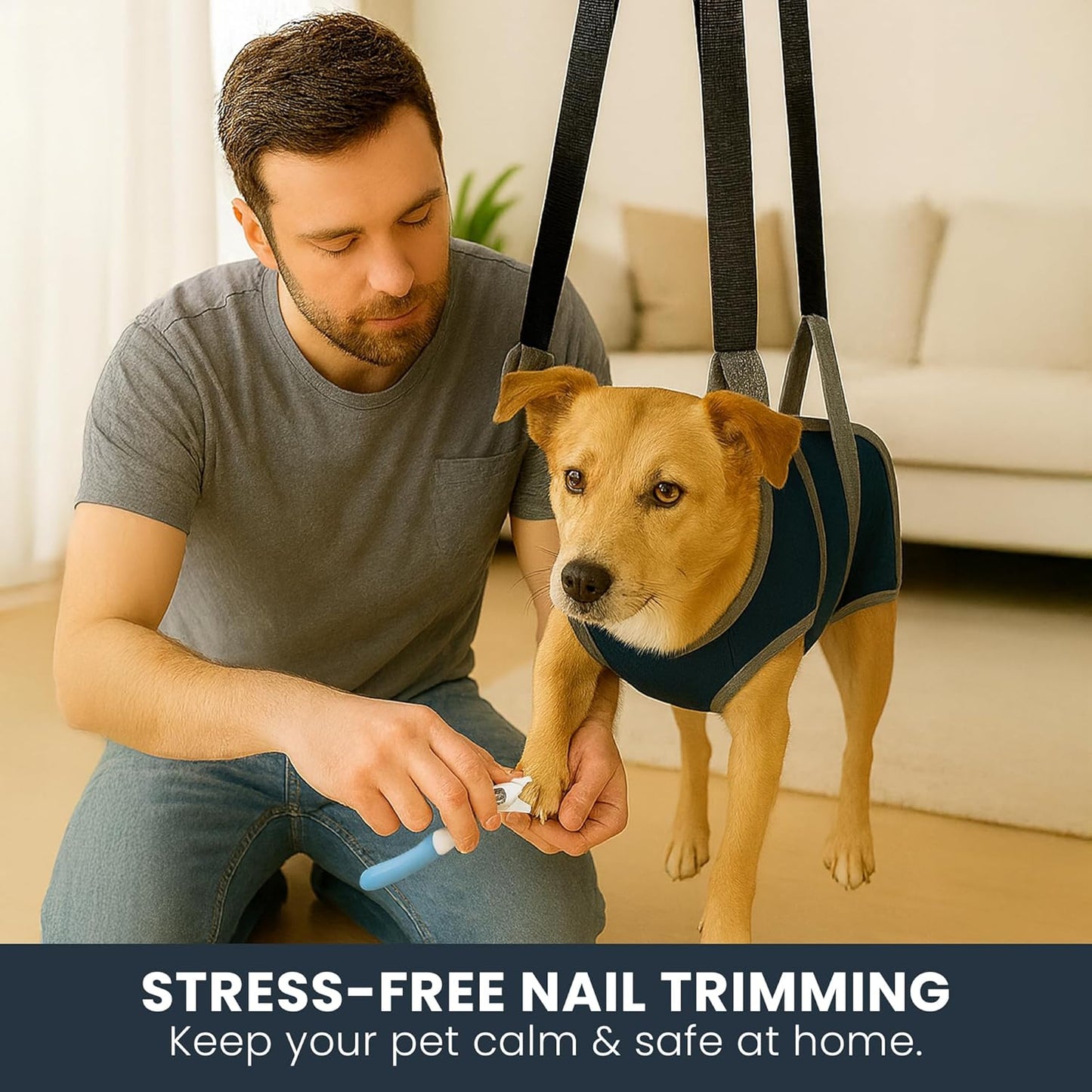 Pet Grooming Hammock Kit for Dogs & Cats - Includes Hammock Harness, Nail Clippers, Nail File, Grooming Glove, Dematting Comb, S-Hooks, Carabiners & Storage Bag for Easy Home Grooming Large (93×56) cm