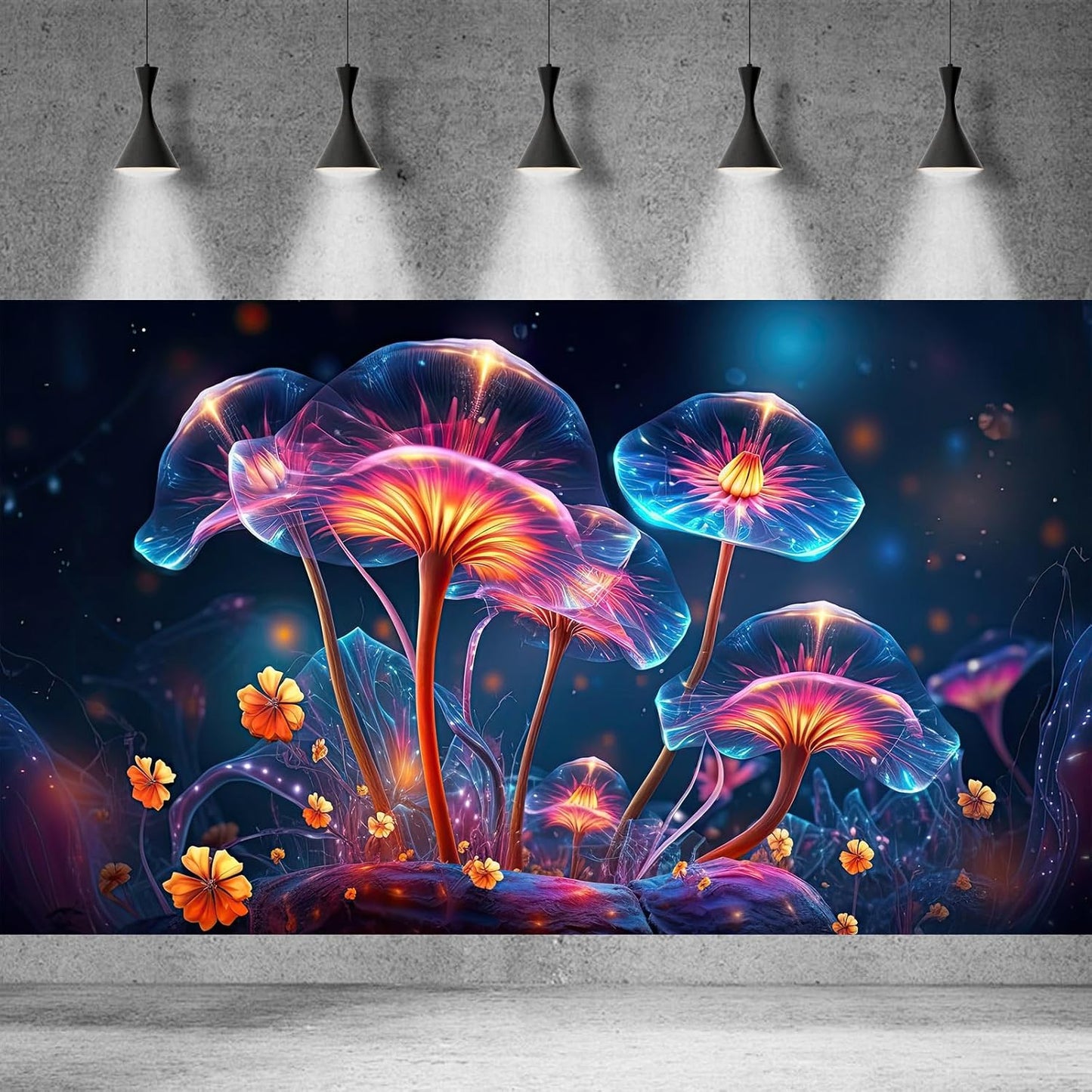 Flower Aquarium Background Modern Style Bluebell Blooming Flower Floral Design Terrarium Background Mysterious Elegant Glowing Fantasy Flower Fish Tank Backdrop Poster Decorations Vinyl 72x18in