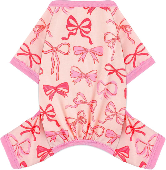 Dog Pajamas Small Sized Dogs Stretchable Summer Dog Clothes Pjs 4 Legs Girl Boy Cute Soft Puppy Outfits Doggie Cat Jammies Jumpsuit Sleeper for Pet (Bow Tie, Small)