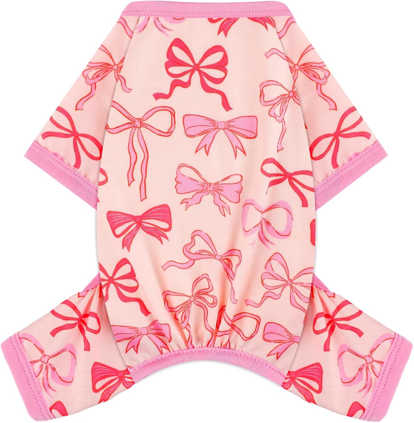 Dog Pajamas Small Sized Dogs Stretchable Summer Dog Clothes Pjs 4 Legs Girl Boy Cute Soft Puppy Outfits Doggie Cat Jammies Jumpsuit Sleeper for Pet (Bow Tie, Large)