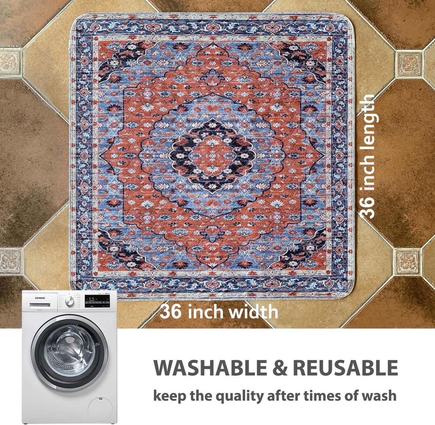 nunubaby Washable Pee Pads for Dogs, Stylish, Non-Slip and Leak-Proof Pee Pads. Reusable Potty Pads for Dogs for Crates and Floors.(Red/Multi, 36" x36")