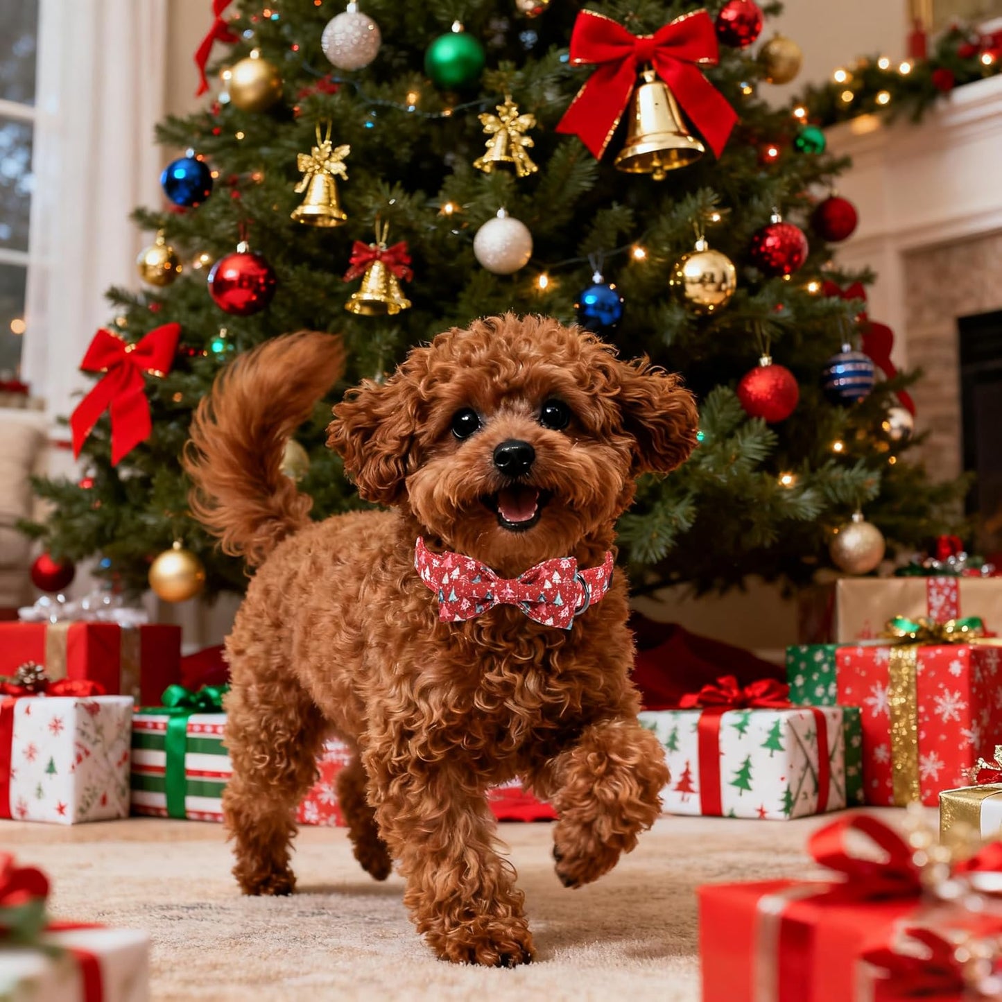 Lionet Paws Christmas Dog Collar with Bow tie,Cute Christmas Tree Red Dog Collar Bow Tie for Dogs and Cats Female, XS, Neck 8-12 inches