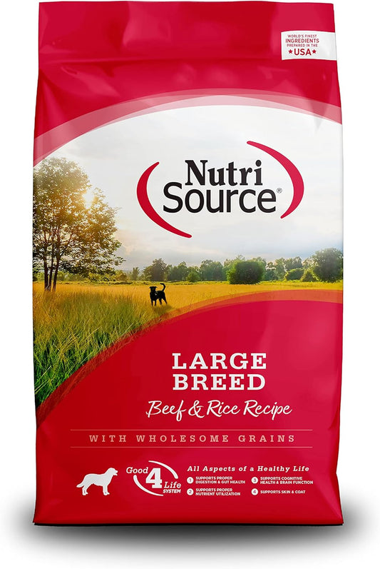NutriSource Dry Dog Food for Large Breeds, Beef and Rice, 26LB