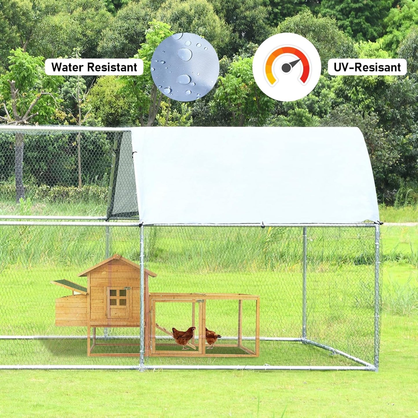 4ever2buy Chicken Runs for Yard with Cover, Large Metal Chicken Run Walk in Metal, Outside Dog Kennel with Roof, Flat Roofed Outdoor Kennel for Cats(9.2’Lx12.47’Wx6.4’H)