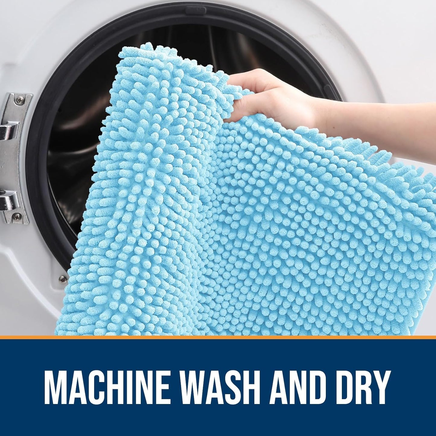 OLANLY Dog Door Mat for Muddy Paws 44x24, Absorbs Moisture and Dirt, Absorbent Non-Slip Washable Doormat, Quick Dry Chenille Mud Mat for Dogs, Entry Indoor Entryway Carpet for Inside Floor, Blue